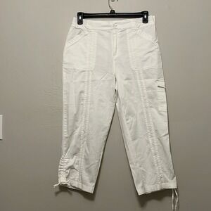 White Cargo‎ Capri Pants Womens Drawstring Hem Cropped Casual Utility Size 8